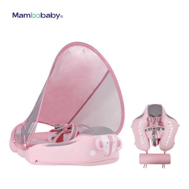 Mambobaby™ Éléphant bouée bébé rose sans gonflage design éléphant pour piscine et éveil aquatique.
