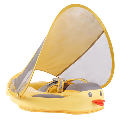 Bouée bébé originale Mambobaby™ Canard Jaune pour piscines françaises. Modèle sans air et non gonflable, pour bébés de 3 à 24 mois.