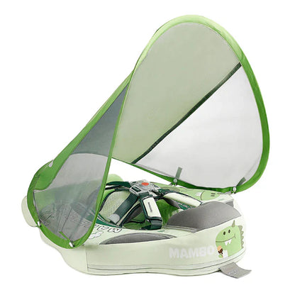 Bouée bébé originale Mambobaby™ en forme de dinosaure, modèle vert, pour piscines françaises. Modèle non gonflable et sans air, pour bébés de 3 à 24 mois.