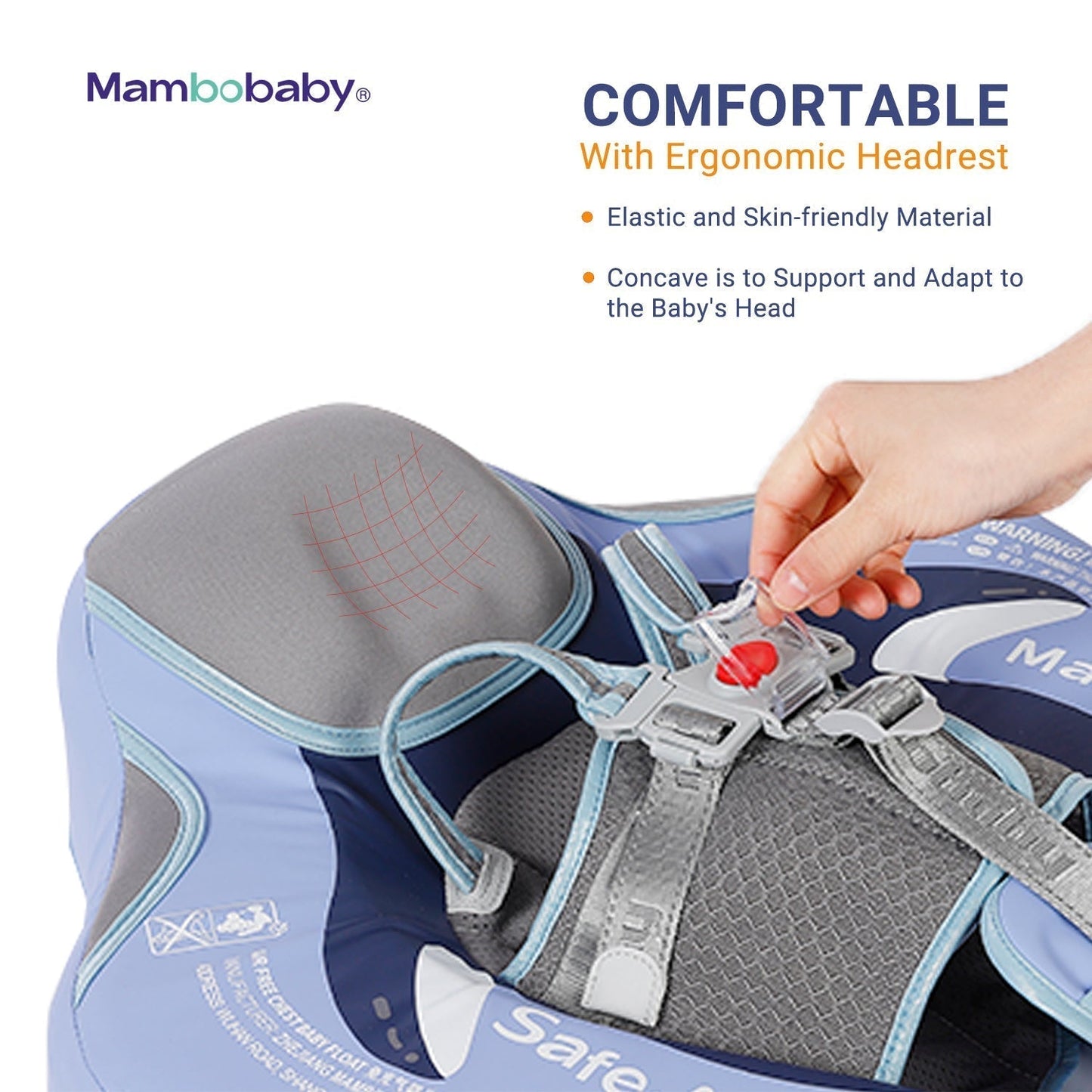 Bouton de verrouillage sécurisé de la bouée Mambobaby™ Pingouin. Le cadeau de naissance sécurisé idéal pour les familles en France.