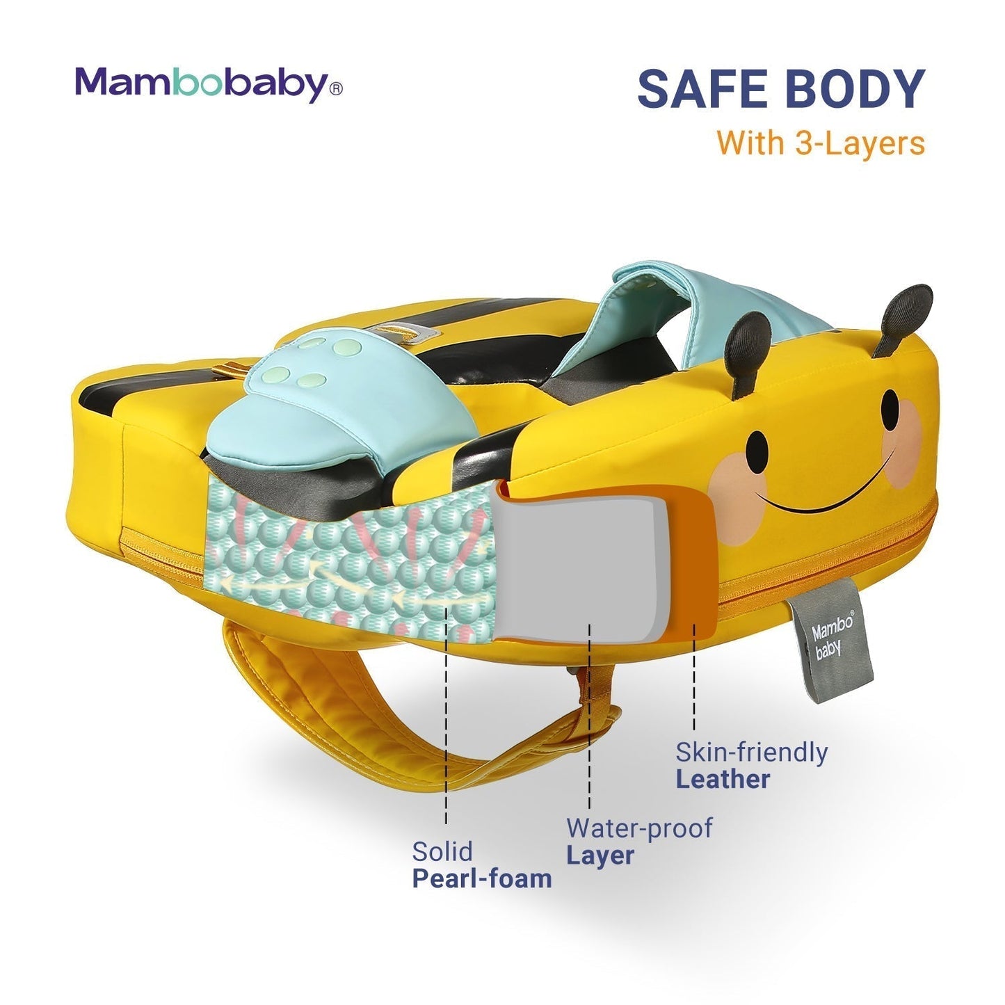 Mambobaby™ Bee Shoulder Float structure multicouche résistante avec revêtement doux pour la peau.